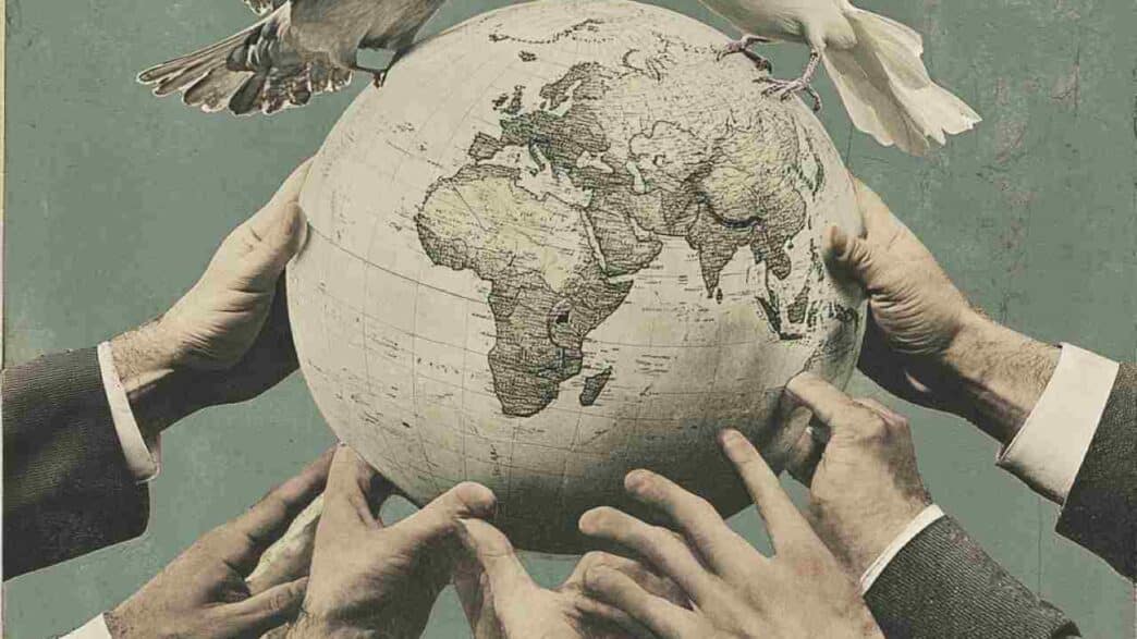 Imagen figurativa de hombres de negocios y un globo del mundo