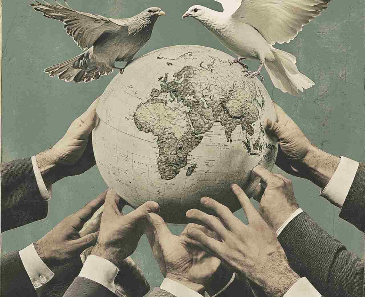 Imagen figurativa de hombres de negocios y un globo del mundo