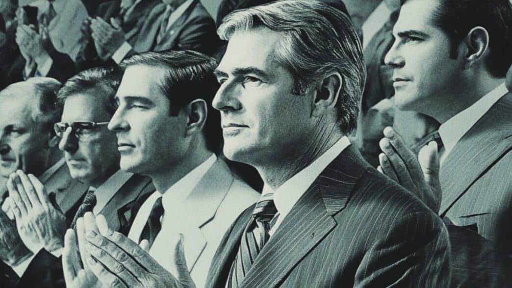 Imagen figurativa de empresarios aplaudiendo a un político
