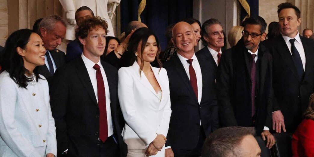 Musk, Bezos y Zuckerberg durante la investidura de Trump