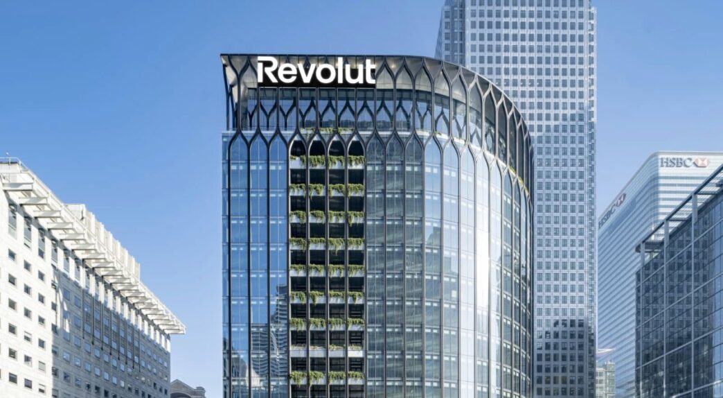 Maqueta de la sede global de Revolut en Canary Wharf.