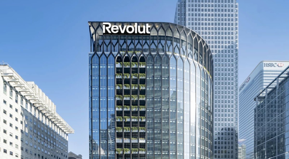 Maqueta de la sede global de Revolut en Canary Wharf.