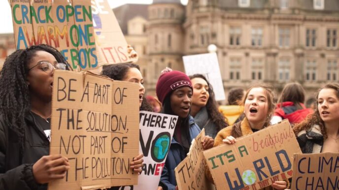Imagen de una manifestación contra el greenwashing