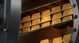 Bóveda abierta con lingotes de oro. Foto de Shutterstock