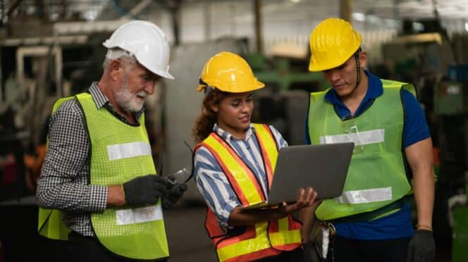 Trabajadores usando tecnología