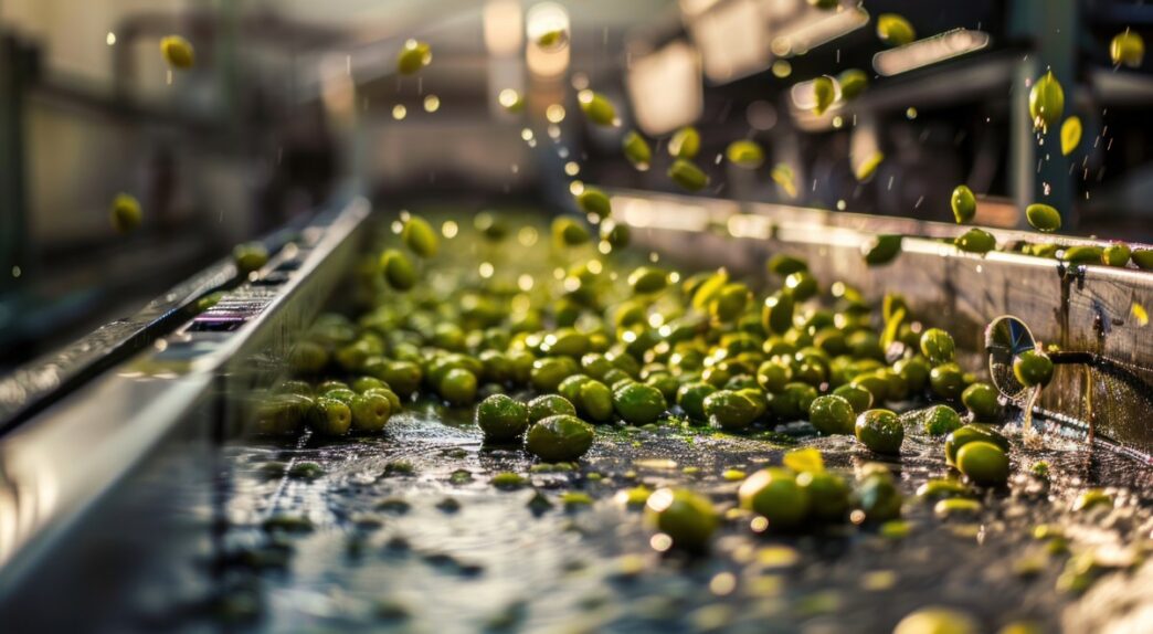 Proceso de limpieza de aceitunas en fábrica. Foto de Shutterstock
