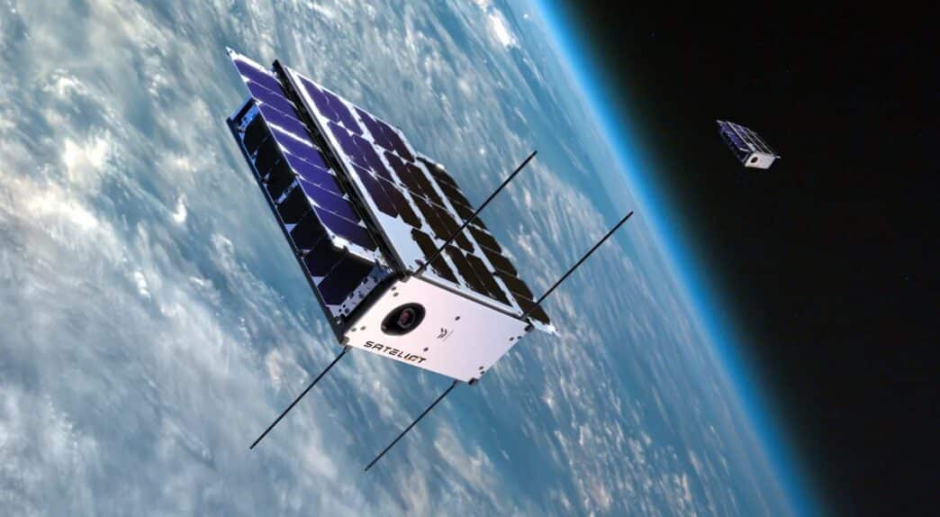 Modelo 3D de un satélite en el espacio
