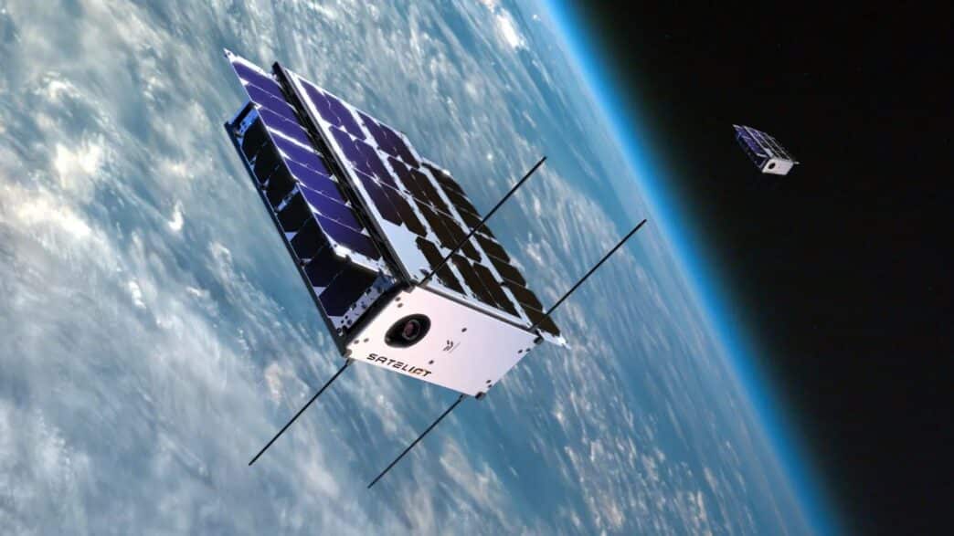 Modelo 3D de un satélite en el espacio