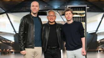 Greg Brockman, Jensen Huang y Sam Altman