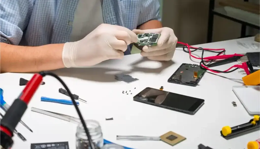 Técnico reparando un móvil