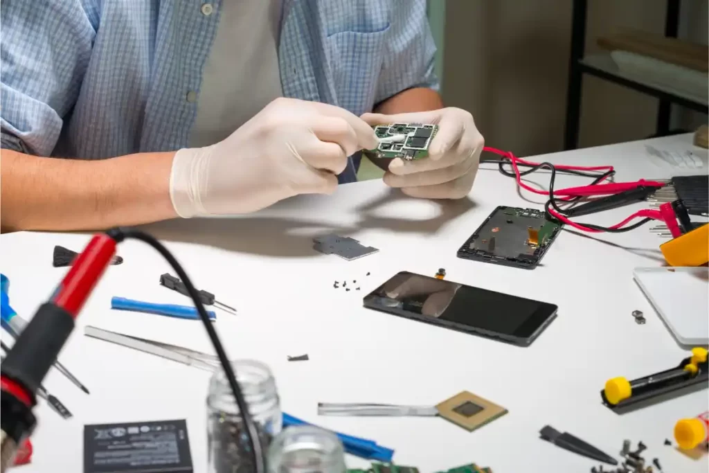 Técnico reparando un móvil
