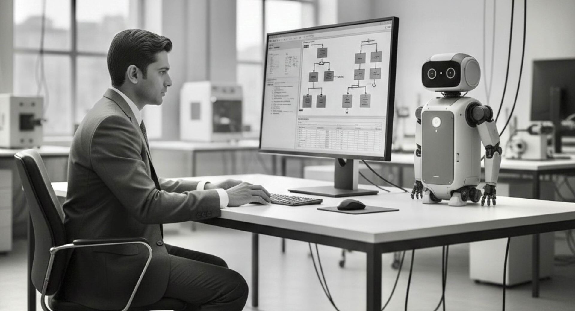 Imagen figurativa de una IA trabajando con un humano
