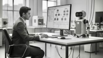 Imagen figurativa de una IA trabajando con un humano