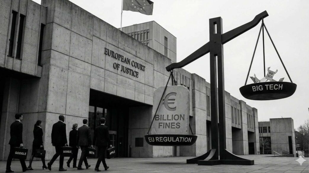 Imagen figurativa de la UE multando a las Big Tech