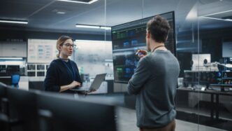 Jóvenes usando ordenadores con IA