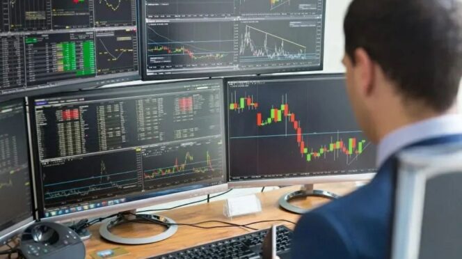 Hombre trabajando con finanzas en un ordenador