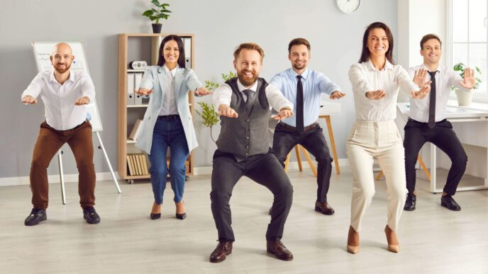 Un equipo de oficina realiza una actividad