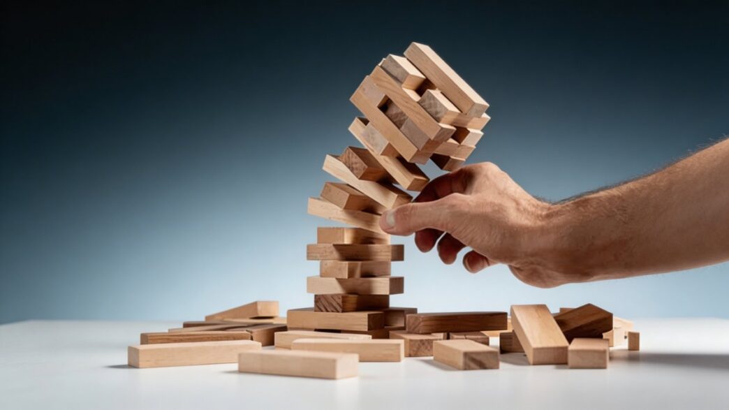 Torre de jenga cayéndose, fracaso