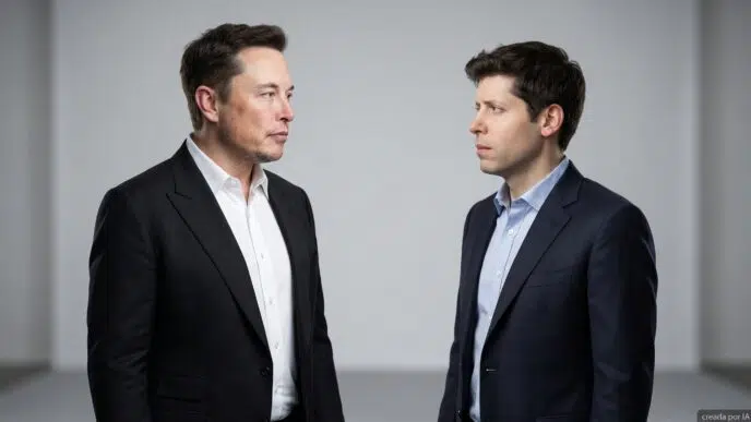 Recreación hecha por IA de Sam Altman y Elon Musk
