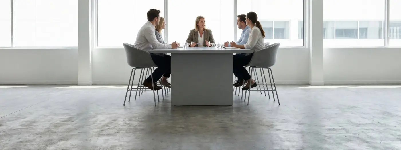 Una Chief Corporate Officer lidera una reunión de su departamento