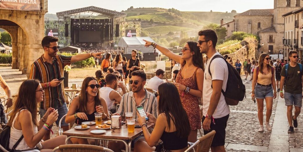 Imagen generada con IA de jóvenes disfrutando de una ciudad dentro de un festival