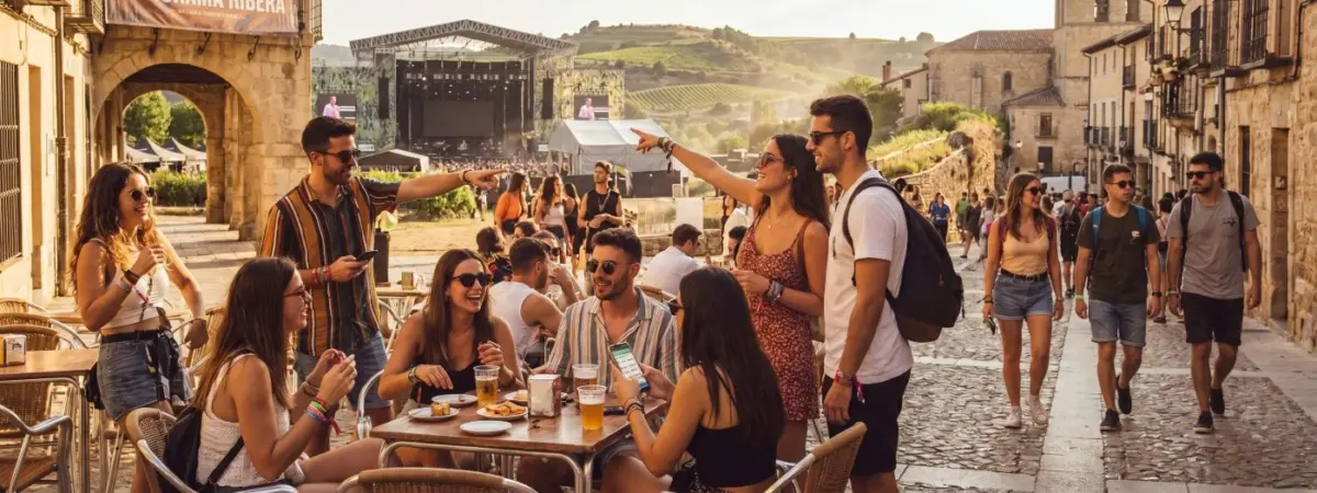Imagen generada con IA de jóvenes disfrutando de una ciudad dentro de un festival