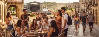 Imagen generada con IA de jóvenes disfrutando de una ciudad dentro de un festival