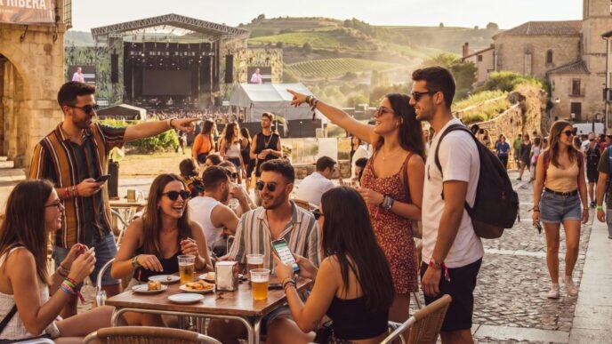 Imagen generada con IA de jóvenes disfrutando de una ciudad dentro de un festival