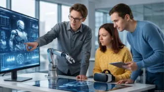 Foto generada por IA de jóvenes trabajando con inteligencia artificial