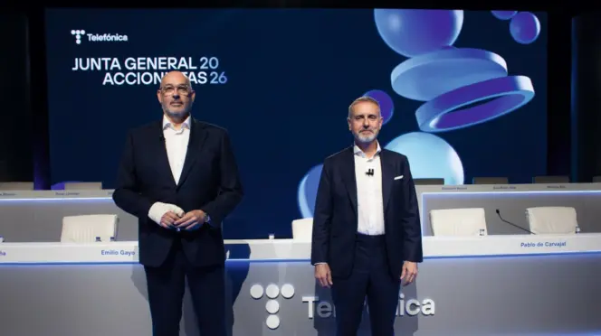 Marc Murtra y Emilio Gayo en la última junta de accionistas