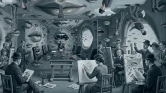 Imagen figurativa creada por IA de varias personas copiando una imagen