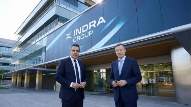 Imagen creada con IA de Ángel Simón y Josep Maria Recasens entrando en Indra